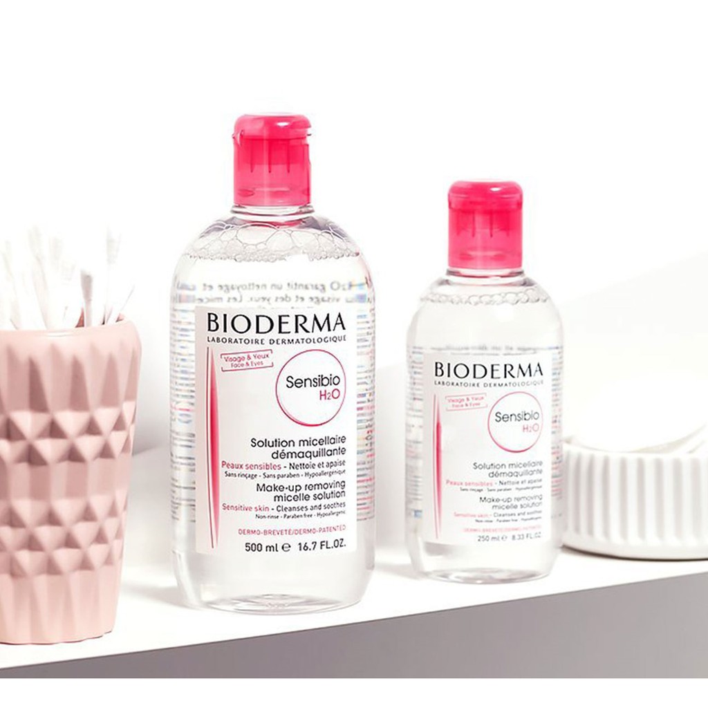 Bioderma Sensibio H2O Micellar Water 250ml &amp; 500ml Pump (Pembersih wajah make up sedang besar pink)