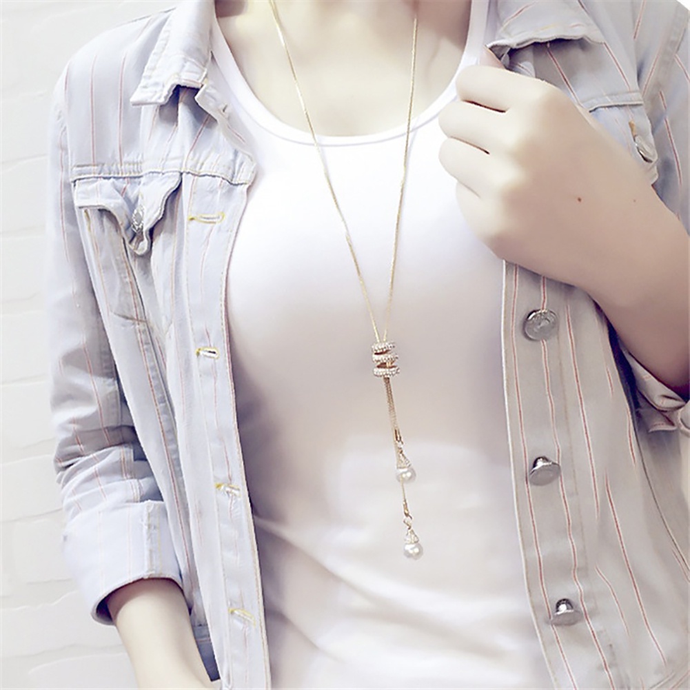 Hu Hu Hu Hu Hu Alat Bantu Pasang Kacamata♡ Kalung Rantai Panjang Dengan Liontin Mutiara Berlian Imitasi Untuk Wanita