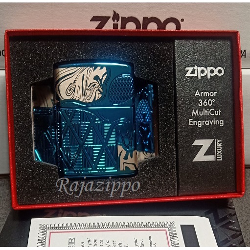 Zippo Armor Original USA 49705 Skull High Polish Blue Full Side - Lifetime Warranty