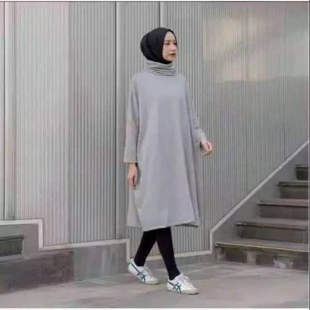 Fourfashion DRESS SABYAN art kerah tinggi polos bahan babyterry fit L