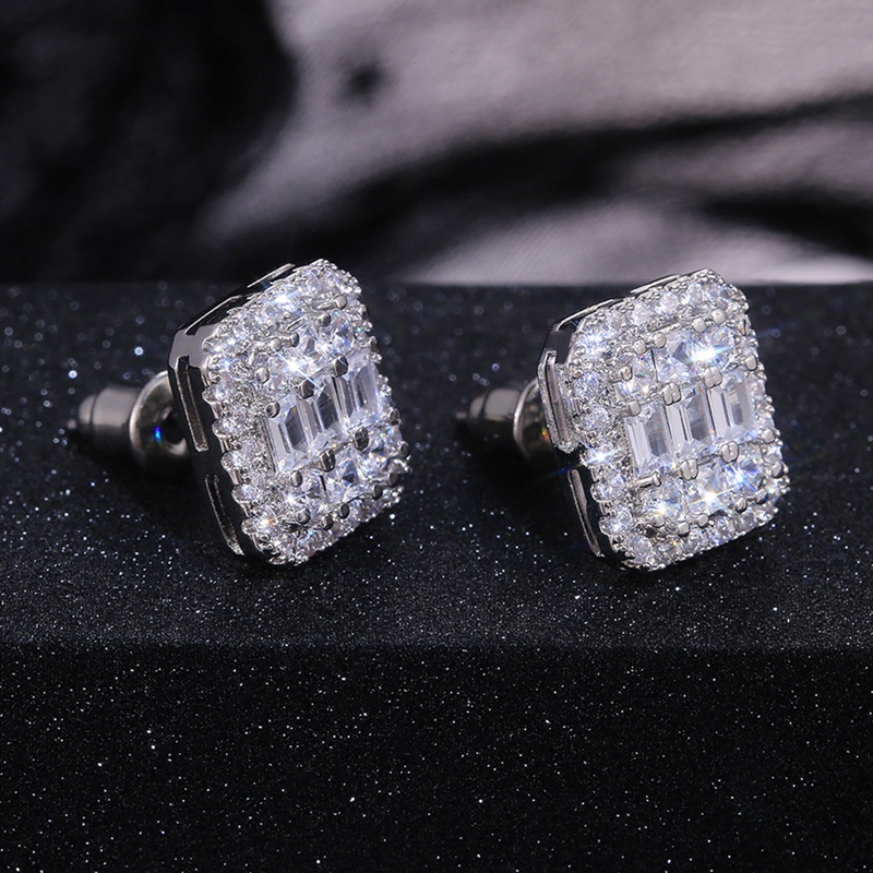 Anting Bentuk Persegi Aksen Kristal Bahan Zircon Untuk Wanita