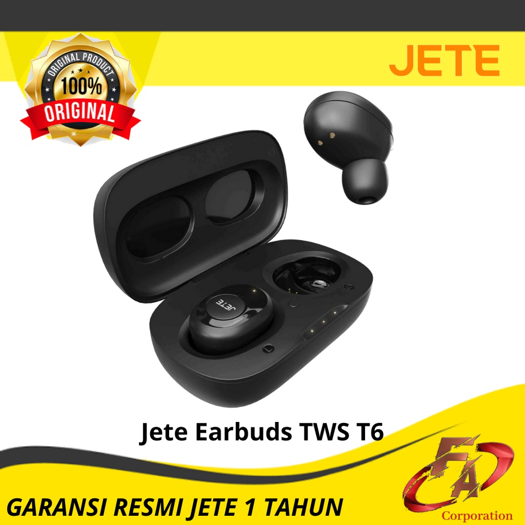 TWS Earbuds / Headset Bluetooth / Bluetooth Earphone JETE TWS T6 - Hitam
