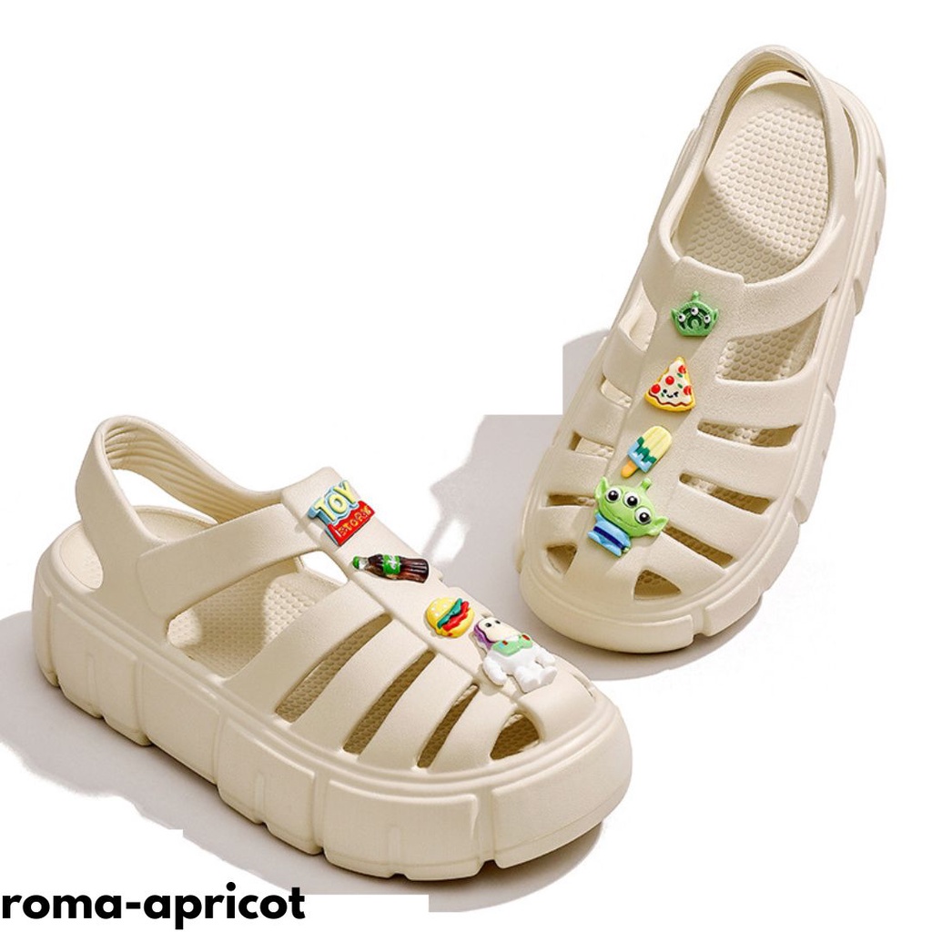 SANDAL WANITA MODEL STRAPPY WARNA KEREN SEMUA MOTIF PIZZA DAN KAWAN&quot; BAHAN RUBBER IMPORT ROMA