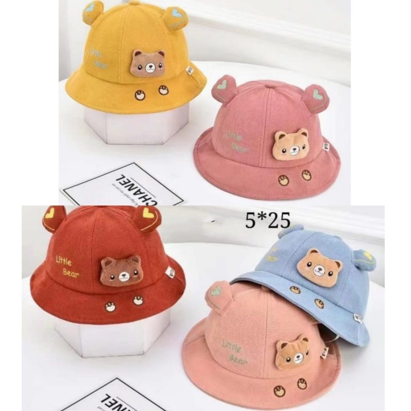 Topi bayi bundar bucket hat baby Love Little bear 3d