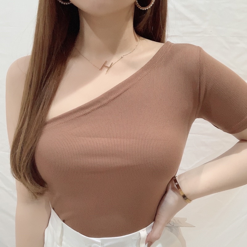 One Shoulder Knit Top | Kaos Atasan Wanita Tali Serut Korean Fashion | Maimon Grosir