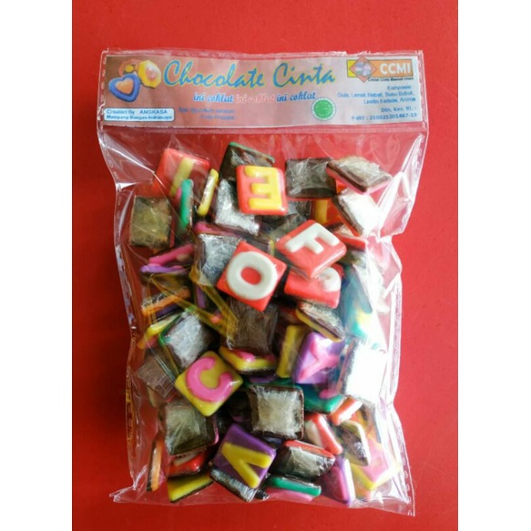 

Cokelat abjad A-Z + No 0-9 250gr