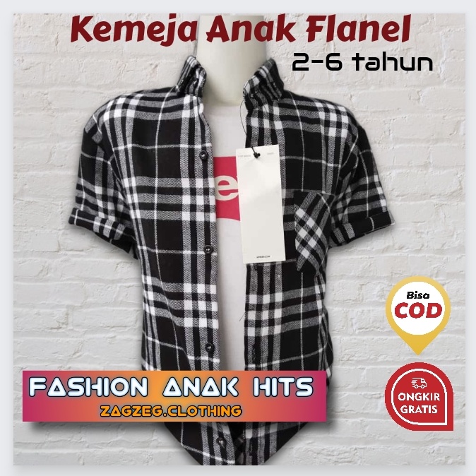 Zagzeg Clothing Baju Kemeja Anak lengan Pendek Flanel Kotak Kotak Cowok Laki Laki Bisa Couple