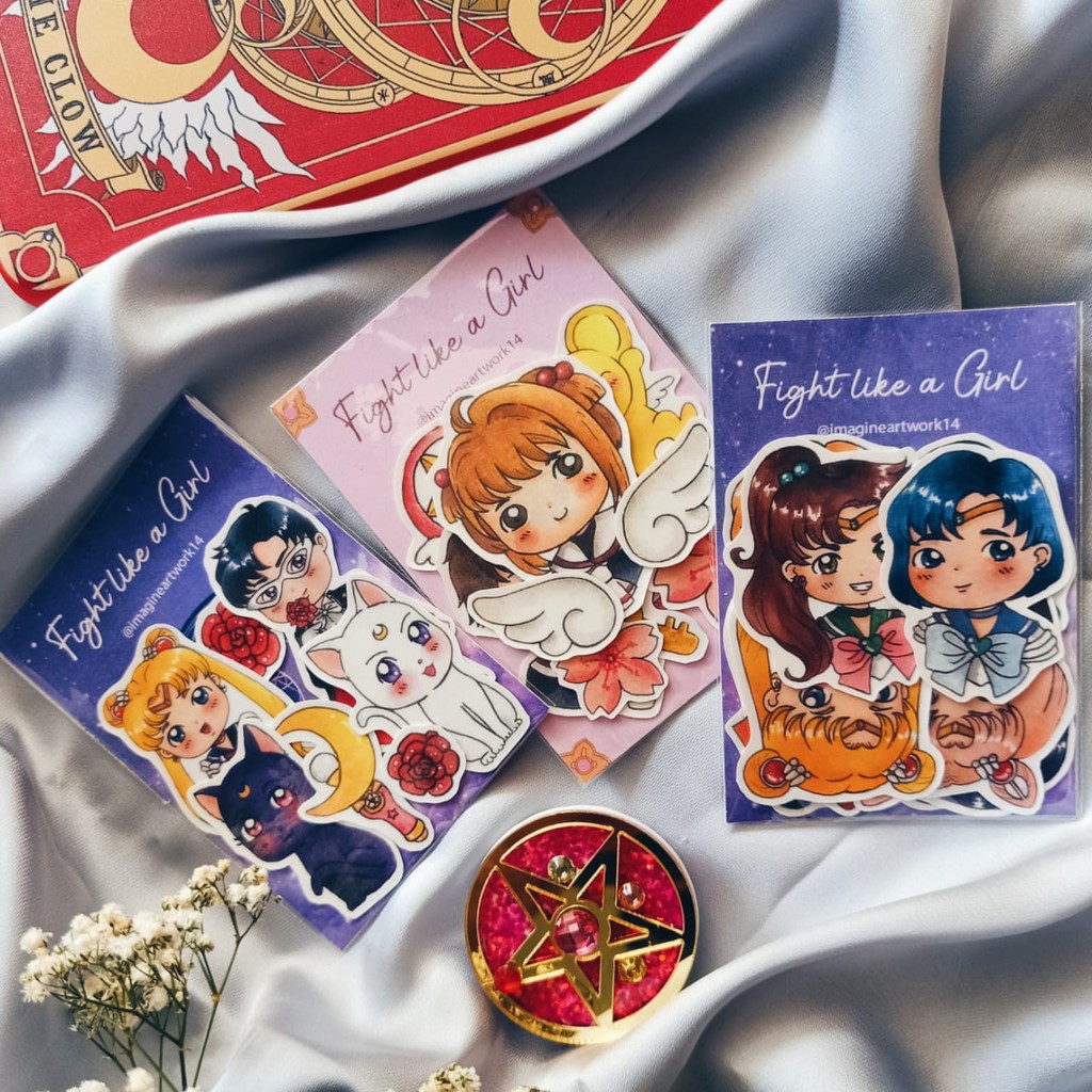 

IMAGINEARTWORK14 Sticker Pack Fight Like a Girl Series / Stiker Die Cut Ilustrasi Magical Girls