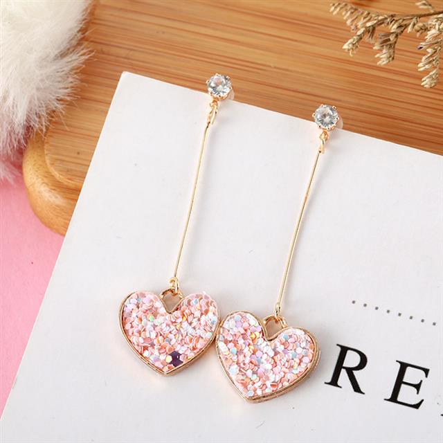 Sterling silver jarum Korea hipster pink payet cinta anting-anting hati manis zirkon peach jantung p