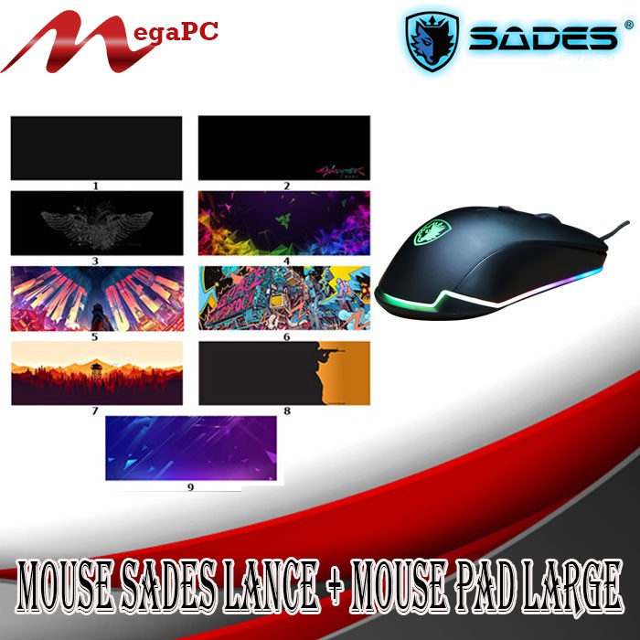 Paket Mouse Sades Lance &amp; Mouse Pad Gaming Large MegaPC