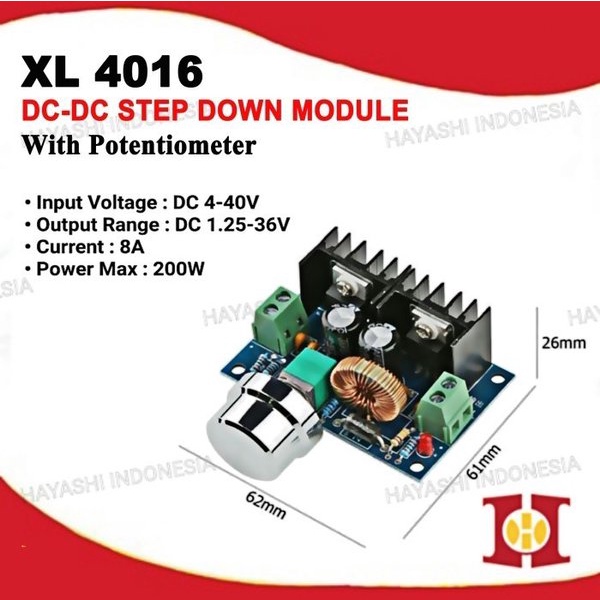 Step Down DC DC 8A 200W Modul Penurun Tegangan Dengan Potensio XL4016