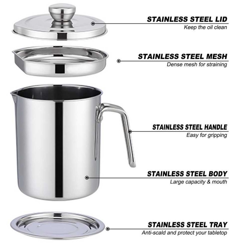 Panci Saringan Minyak Oil Strainer Pot Stainless Steel 1800-2000ml