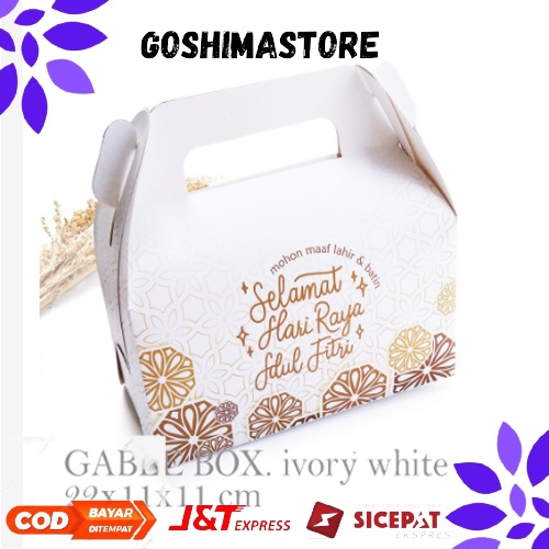 

Goshimastore - (5pcs)Gable Box Hampers Lebaran Untuk Toples Kue Material Ivory 250gr + Laminasi Doff Size 22x11x11 Cm Bahan Berkualitas Premium, Tebal, Kokoh Dan Tidak Pasaran