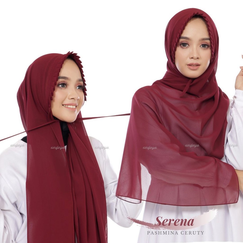 JILBAB PASHMINA CERUTY BABYDOLL LIPIT / HIJAB PASMINA TALI CERUTI / PASTAL CERUTY DENGAN MODEL LIPIT / PASMINA  175 x 75 Cm SERENA
