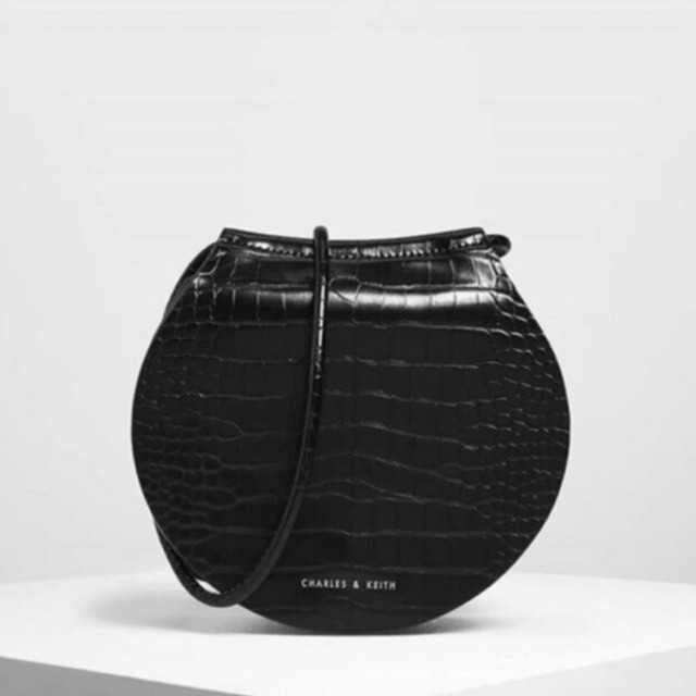 Charles n Keith Black Croco Sling Bag
