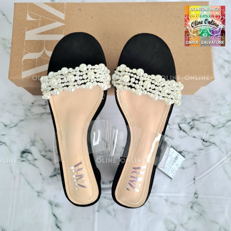 Sandal with heels mutiara pearl velvet bludru empuk 3cm sepatu wanita transparan 2 tali