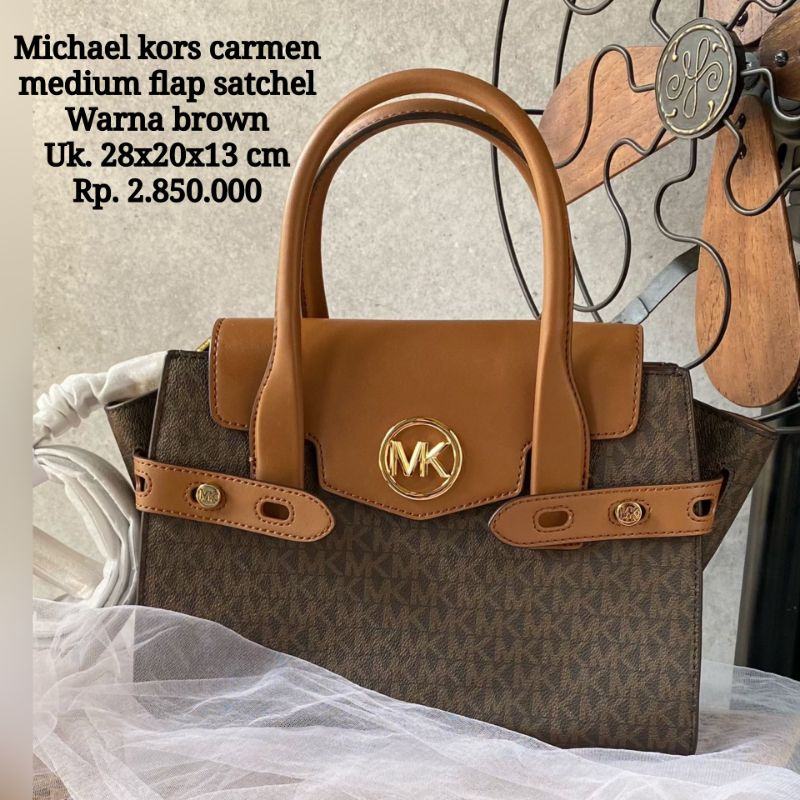 Michael Kors Carmen Medium Flap Satchel brown