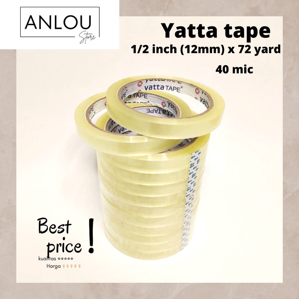 

Isolasi bening Yatta 1/2 inch x 72 yard lakban Bening/Clear 12mm - Per Slop
