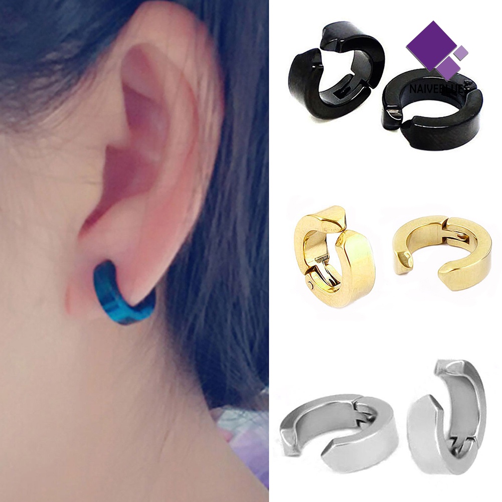 2pcs Anting Hoop Bahan Stainless Steel Gaya Punk Untuk Unisex