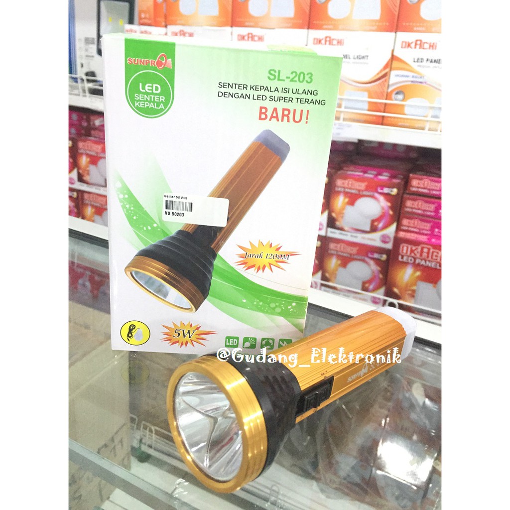 Senter Genggam LED Serbaguna Super Terang SL-203 Original Sunpro Free Bohlam LED dan Charger 2021