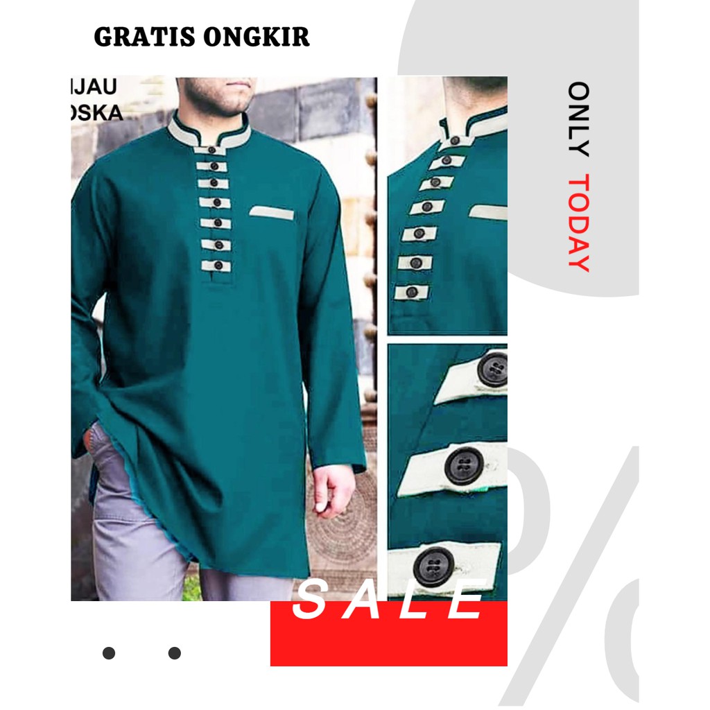 Baju Koko Lengan Panjang Muslim Terbaru Slim Fit Koko Modern H2N6