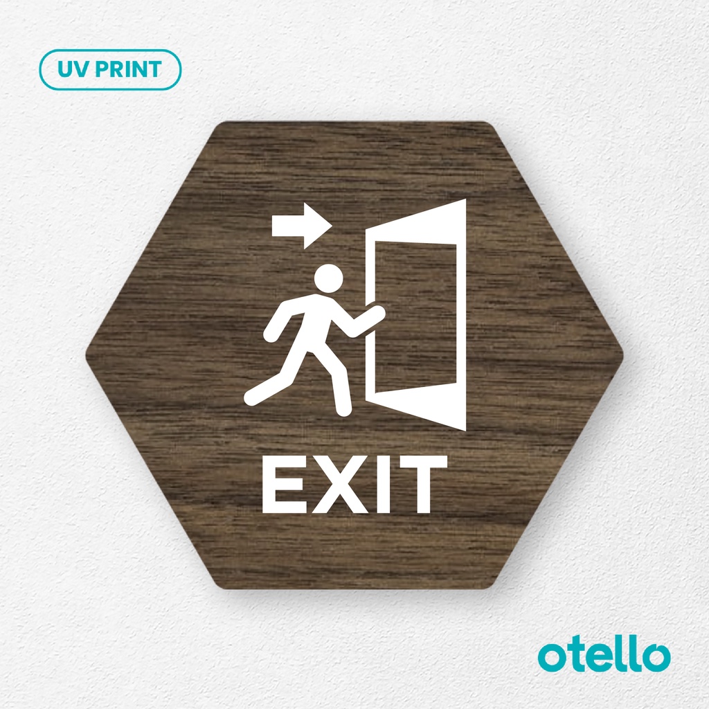 Otello Signage Exit Sign Board Tanda Keluar Papan Wooden Label Tulisan Sticker Dinding Ruangan Petunjuk Rambu Kayu