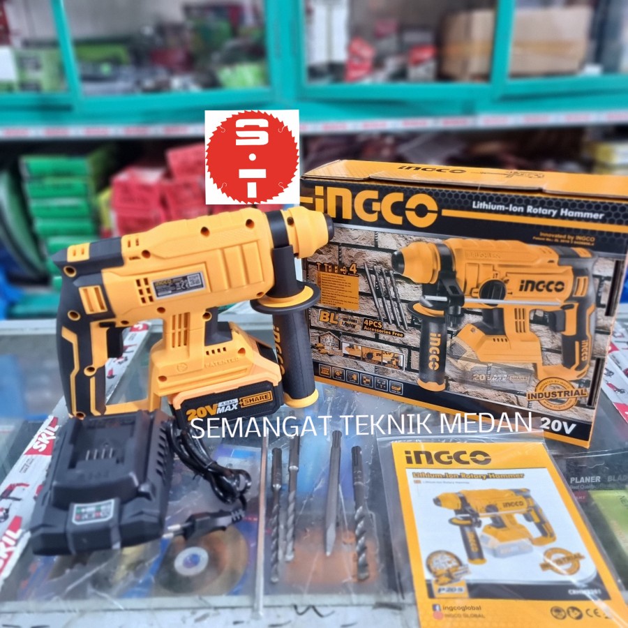 CRHLI2201 CORDLESS BOR BATERAI BETON ROTARY HAMMER 4AH FCLI2001 INGCO