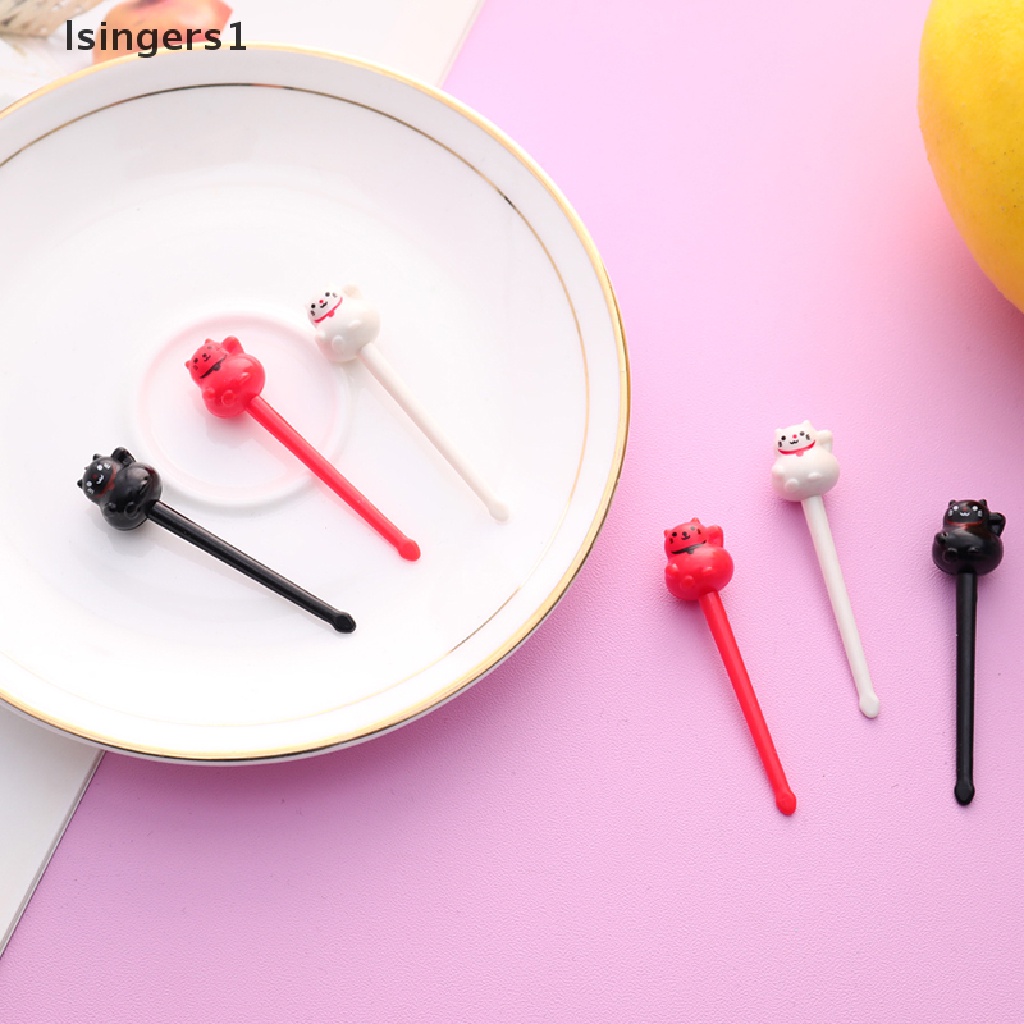 (lsingers1) 6pcs / Set Garpu Buah / Dessert Bentuk Kartun Kucing / Anjing