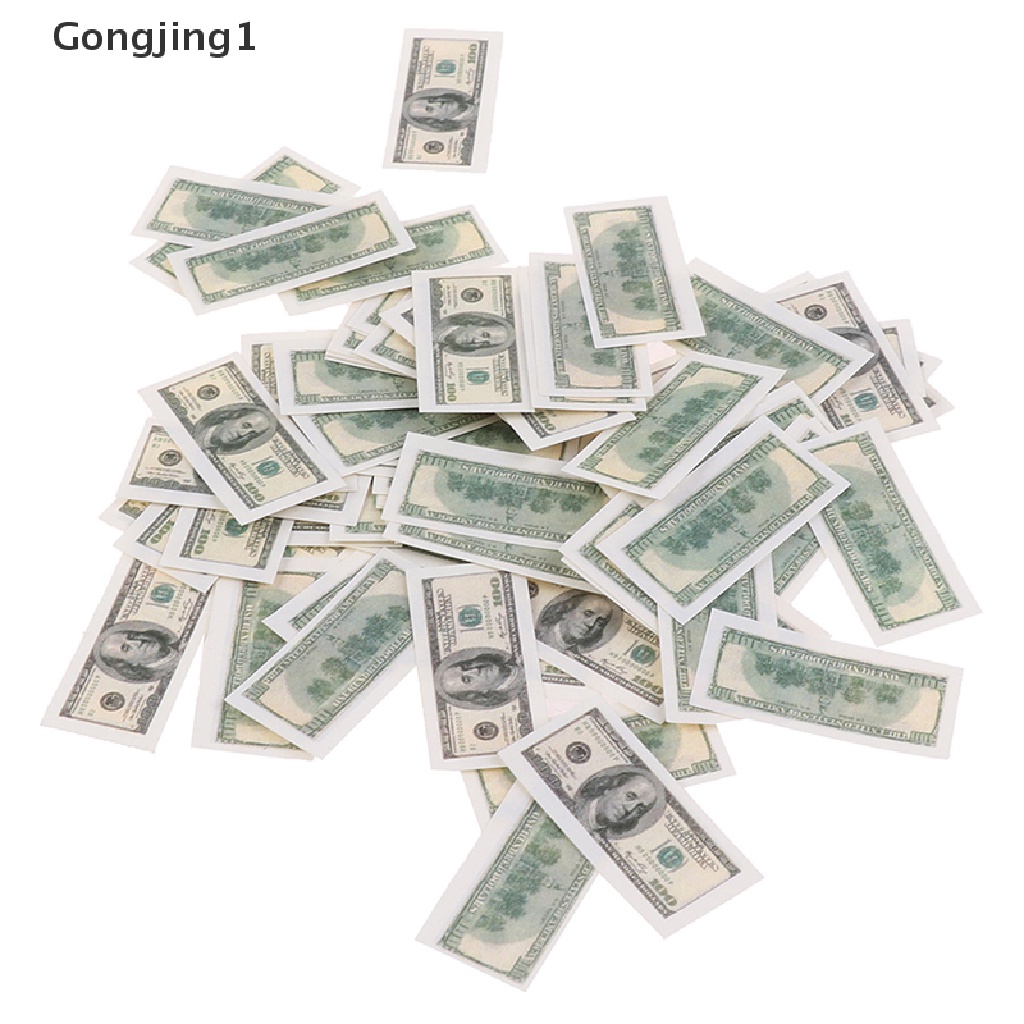 Gongjing 1 / 100 Lembar / Set Miniatur Uang Dollar Amerika Skala 1: 12 Untuk Aksesoris Rumah Boneka