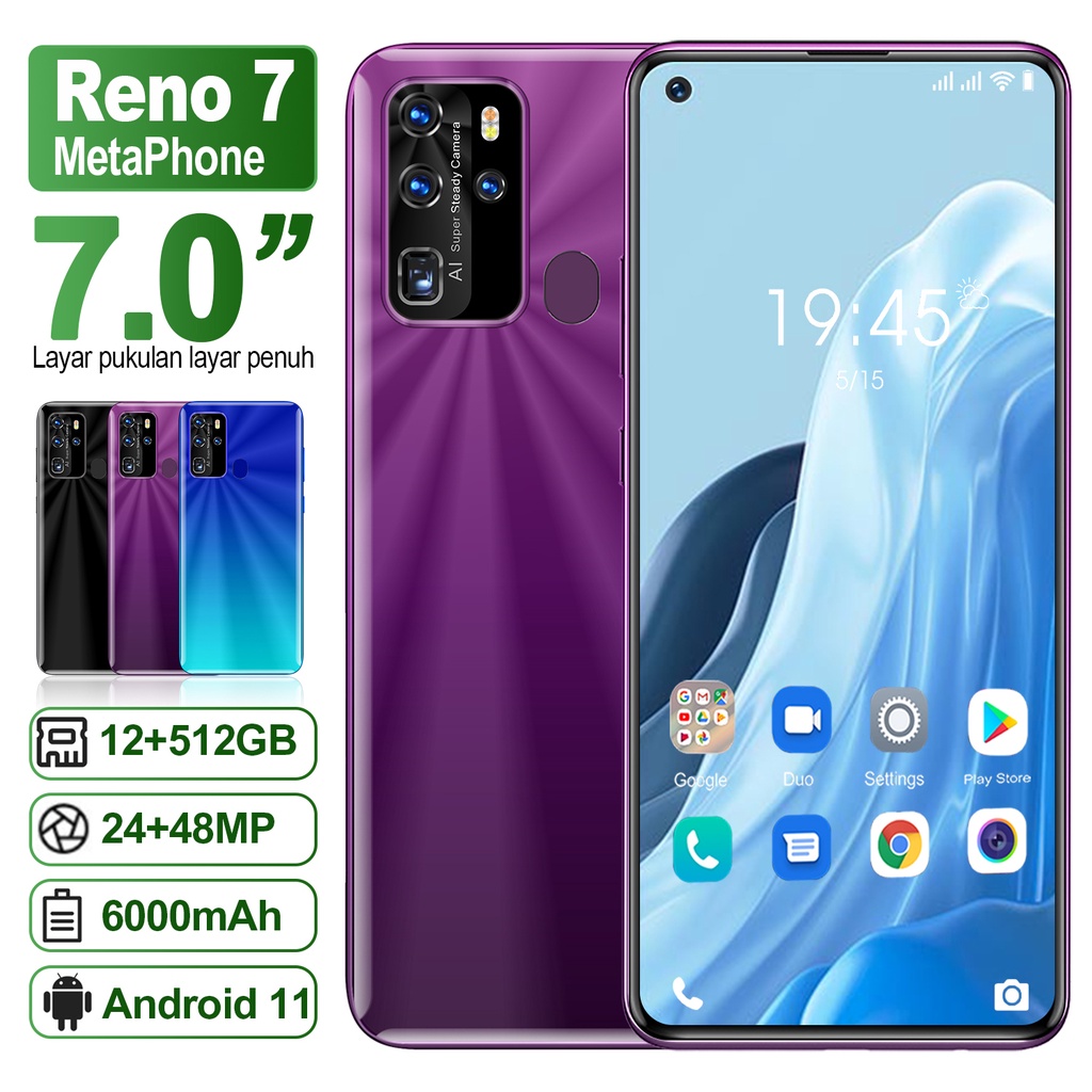 Jual hp murah Reno 7 layar full 7.0inch smartphone 5g new 2022 kunci
