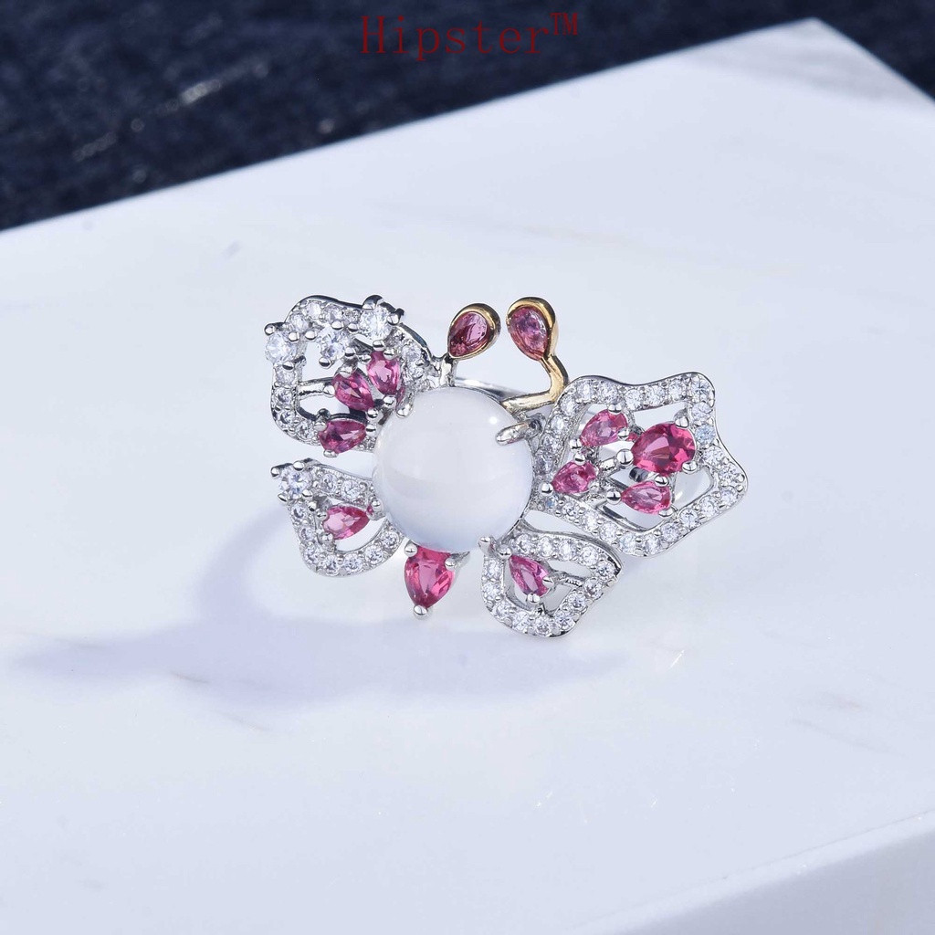 Fine Jewelry Design Exquisite Natural Red Treasure Jade Butterfly Ring