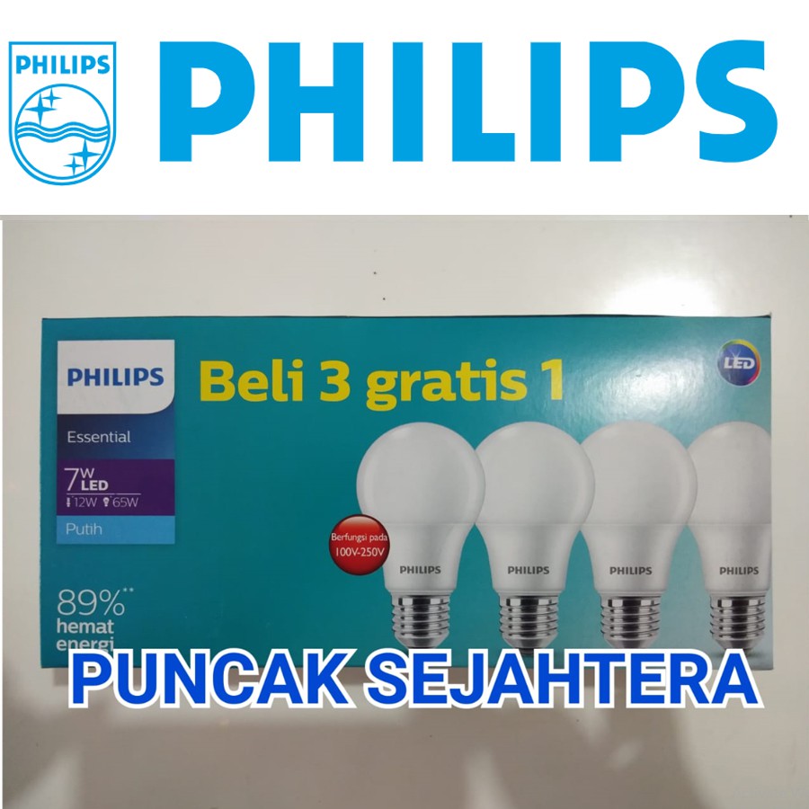 Lampu LED Philips 7w 7 watt Essential Multipack 3 gratis 1 PROMO