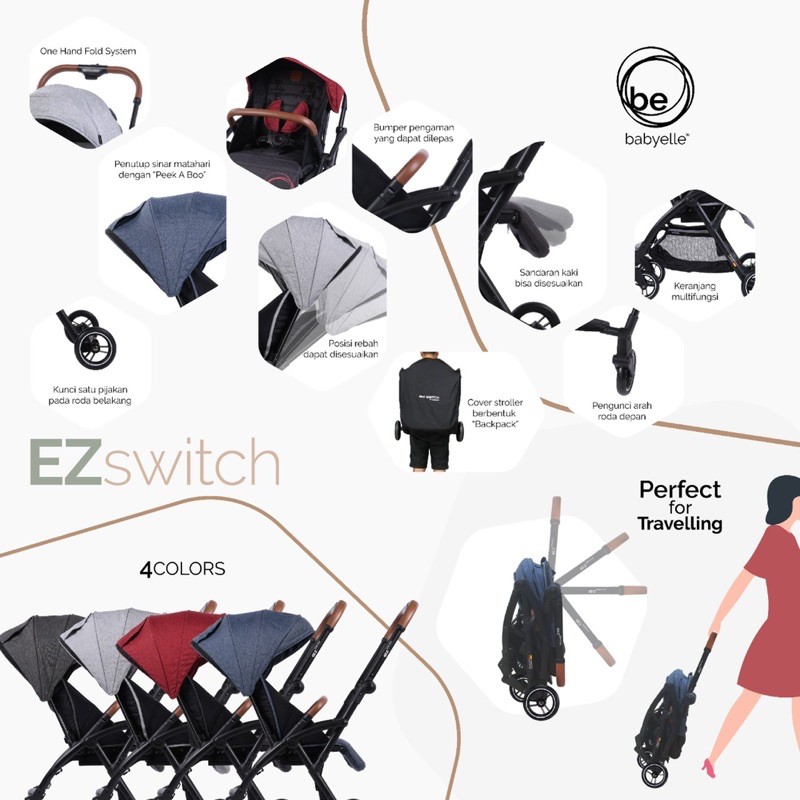 Makassar - Stroller Kereta Dorong Bayi BABYELLE EZ SWITCH S523 RS Reversible Hadap Ibu