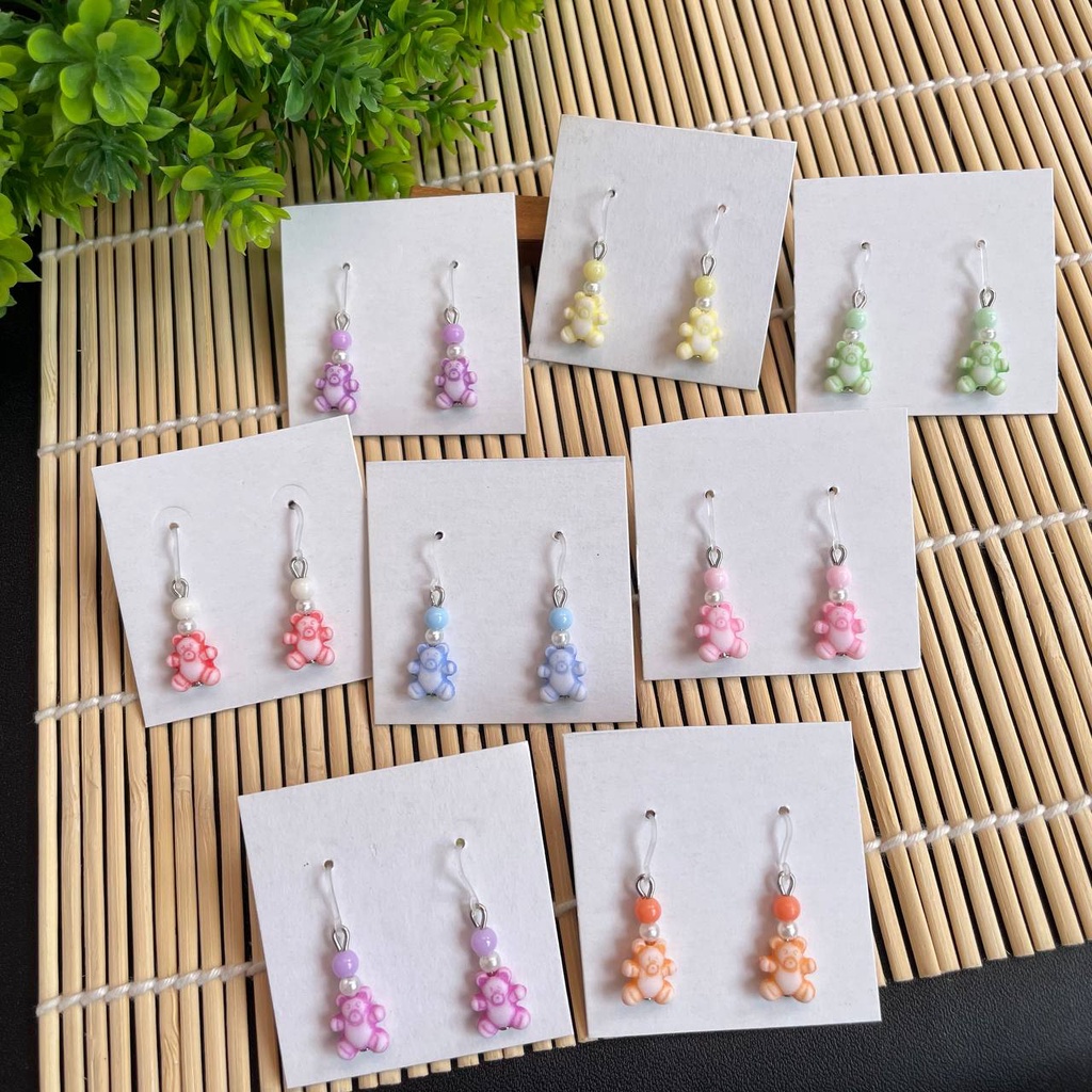 HANDMADE ANTING ANAK/DEWASA KAITAN PLASTIK MOTIF BEAR MINI