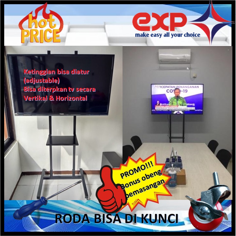 Garansi cocok!!! Bracket TV Standing 32&quot; s/d 65&quot; SHARP pakai RODA KOKOH 100% BESI MURNI