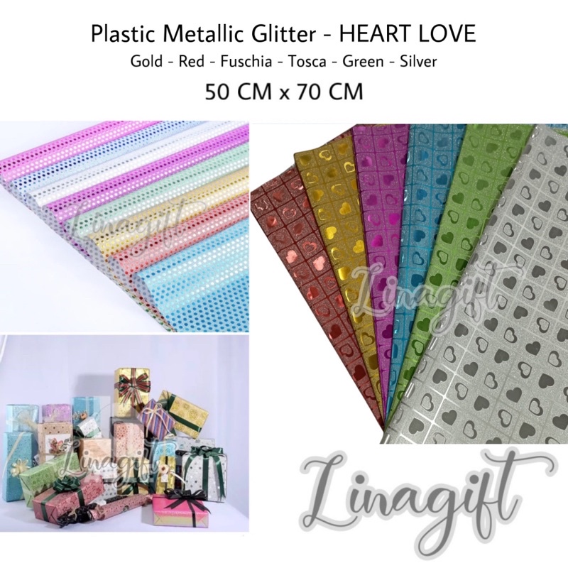( 3 Lembar ) PLASTIC METALLIC GLITTER - HEART LOVE - SILVER GOLD BUTTER FLY - KERTAS KADO PLASTIK GLITER METALIK EMAS EMBOS TEXTURE ELEGANT EXCLUSIVE PLASTIC METALIC GLITER EXCLUSIF PERAK