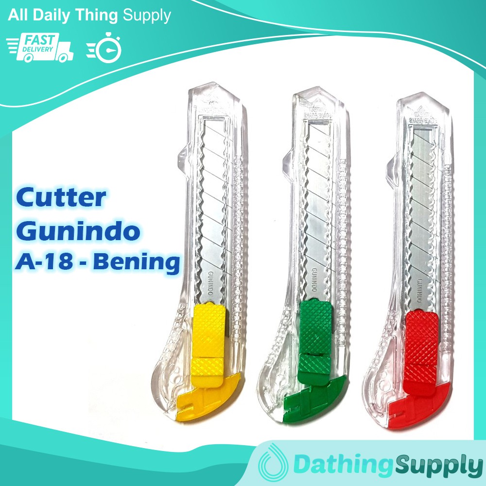 

Cutter Kater Gunindo A-18 Bening Ukuran Besar Eceran / Pisau Pemotong Silet L-150