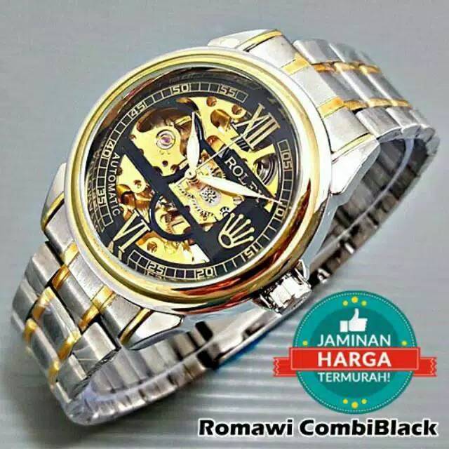 Rolex automatic skeleton transparan | tali rantai | jam tangan mesin