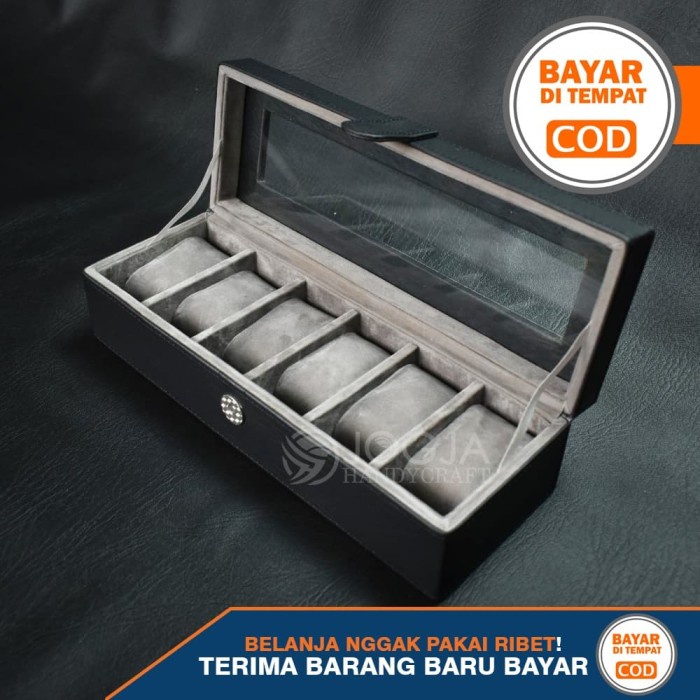 

MURAH Kotak Jam Tangan Isi 6 / Box Tempat Jam / Watch Organizer - Hitam Abu