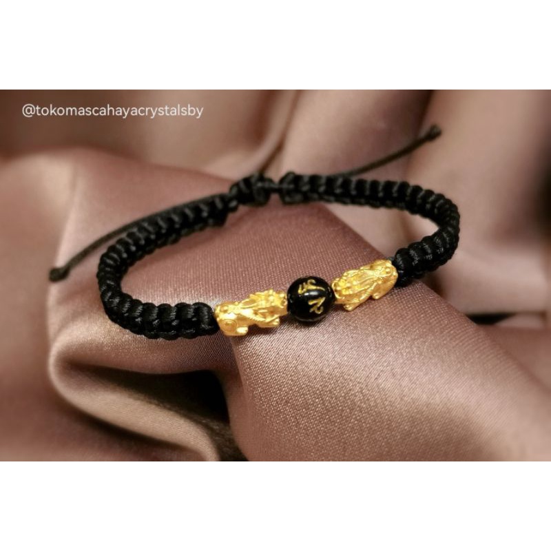 Gelang 2 Charm Naga / Jilin / pixiu Emas kadar 24k HK Hongkong 999.9% 9999 &amp; Gelang Serut