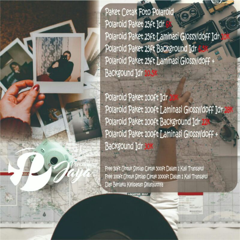 100 FOTO POLAROID LAMINASI GLOSSY MENGKILAP DAN DOFF