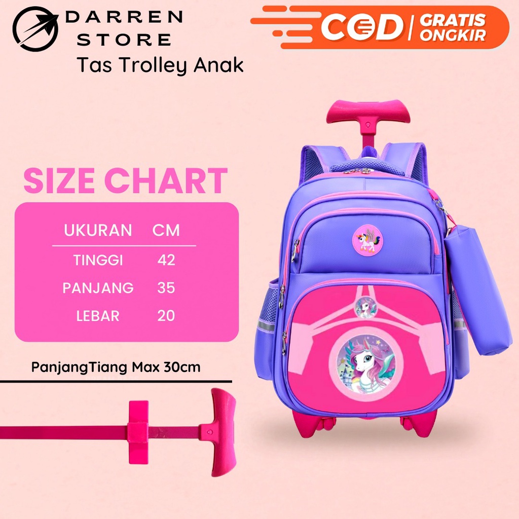 Darren store Ransel Troli Anak Perempuan SD 631 Tas Troly Gambar Timbul Tas Anak Import Free raincover