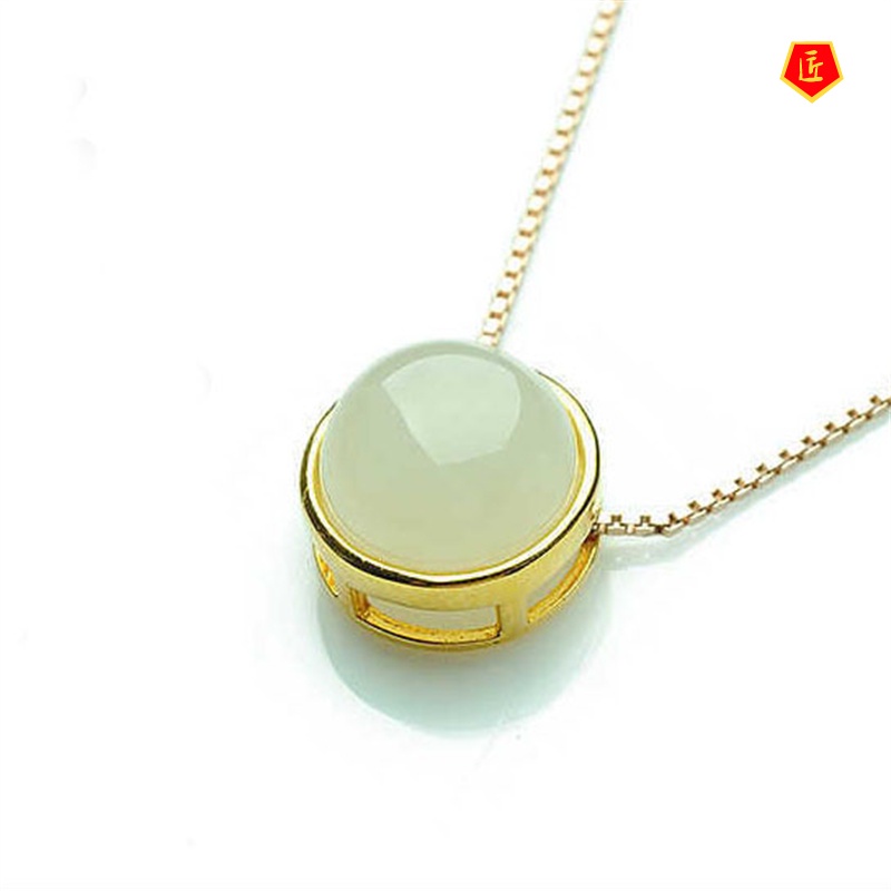 [Ready Stock]Hetian Jade Necklace Female 18K Gold Pendant Korean Style Temperament