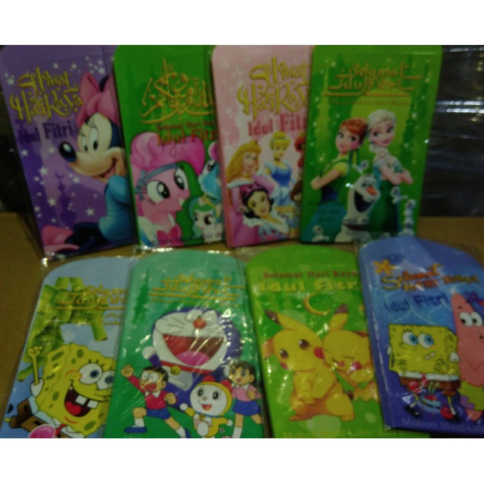 

Angpao lebaran/amplop dgn karakter/motif kartun boboi boy/princess/spongebob karakter disney