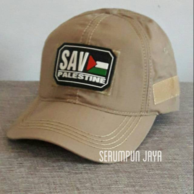 TOPI SAVE PALESTINE - TOPI VELCRO TAN + PATCH