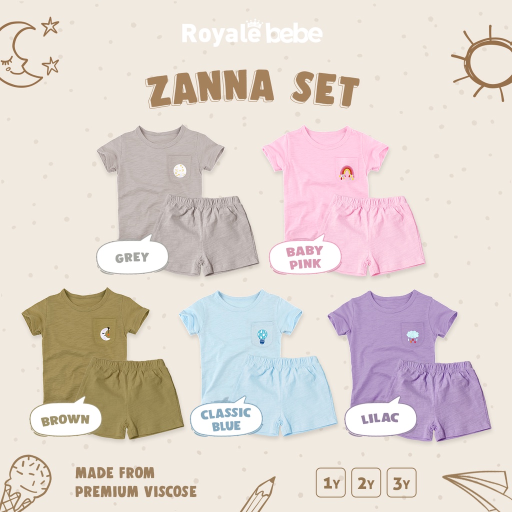 ROYALE BEBE ZANNA SET SETELAN BAJU PENDEK CELANA PENDEK ANAK FASHION BAJU ANAK 1-3 TAHUN