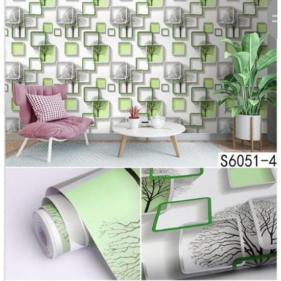 Wallpaper dinding 45cm x 10m motif KOTAK HIJAU