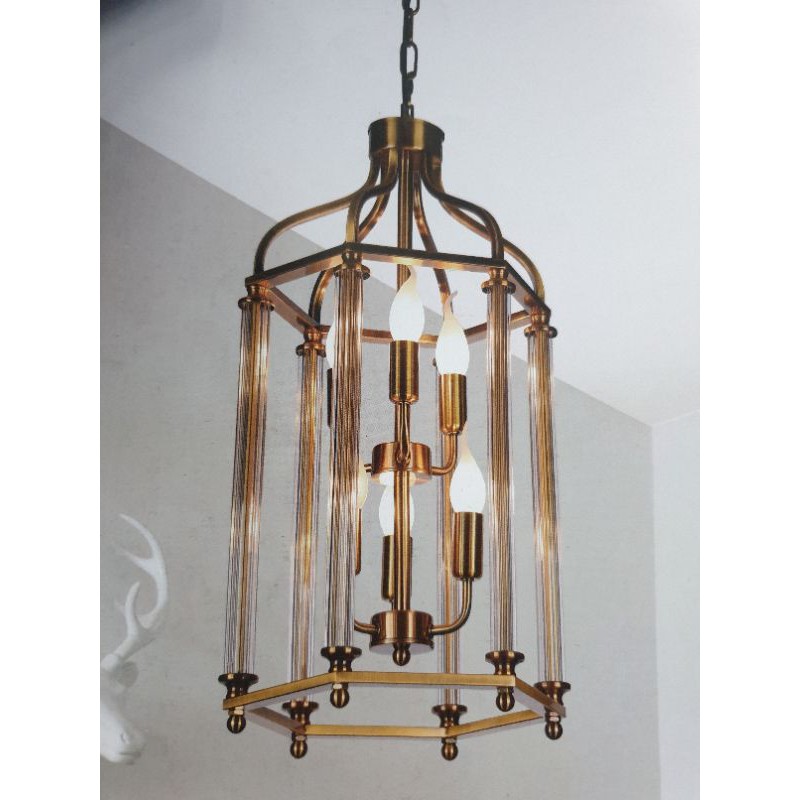 LAMPU GANTUNG MODERN 6 LAMPU GOLD SARANG BURUNG