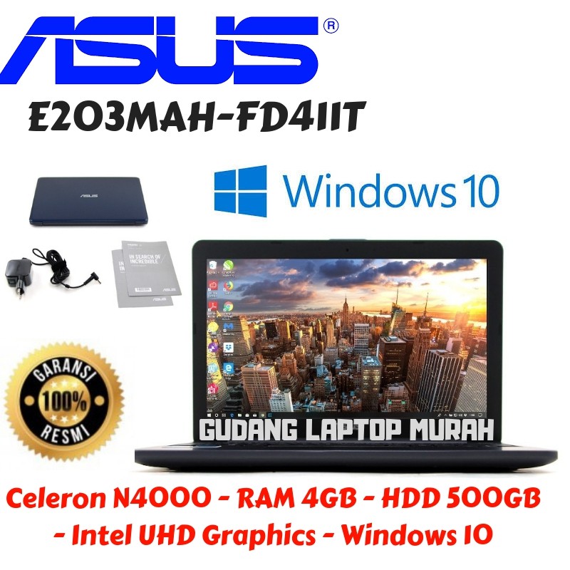 Laptop Resmi Asus E203MAH-FD411T With INTEL N-4000 4GB 500GB WIN 10