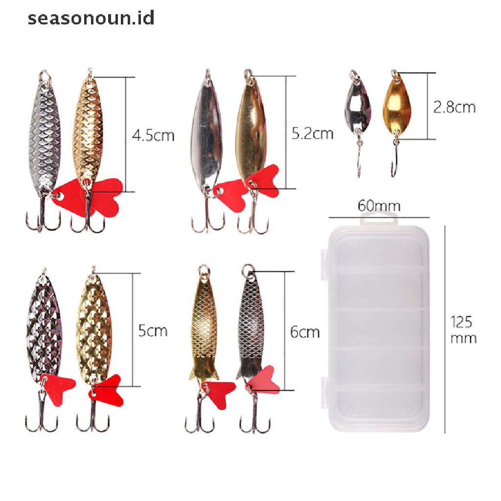 (seasonoun) 10pcs / Set Umpan Pancing Sendok Spinner Sequin Bahan Metal Warna Gold / Silver